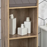 HOMCOM Armario de Baño Alto, Columna de Baño Estrecha con 2 Puertas y 2 Estantes Abiertos, para Espacios Pequeños, 30x24x170 cm, Roble y Gris(m-9)