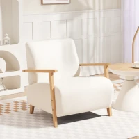 HOMCOM Fauteuil salon, tissu effet laine bouclée, structure en bois massif, pour salon, chambre à coucher, crème(m-2)