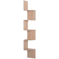 HOMCOM Estante de Canto de Parede para Arrumação Forma Zigzag 20L x 20l x 126H cm 5 Níveis Madeira carvalho claro(m-1)