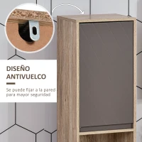 HOMCOM Armario de Baño Alto, Columna de Baño Estrecha con 2 Puertas y 2 Estantes Abiertos, para Espacios Pequeños, 30x24x170 cm, Roble y Gris(m-7)