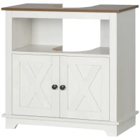 kleankin Mueble para Debajo del Lavabo de Madera Armario de Baño de Suelo Mueble Bajo Lavabo Pie con 2 Puertas 60x30x60 cm Blanco(m-12)