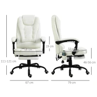 Vinsetto Scaun de birou de masaj, scaun de birou, scaun ergonomic cu înălțime reglabilă, spătar inclinabil și telecomandă cu fir, suport pentru picioare retractabil și pivotant la 360°, alb(m-3)
