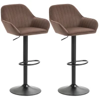 HOMCOM Juego de 2 Taburetes de Bar Giratorios Altura Ajustable 62-83 cm Tapizada en Terciopelo Respaldo y Reposapiés Marrón(m-10)