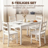 HOMCOM 5-delige Eethoek voor 4 Personen, Rechthoekige Eettafel en Stoelen van Massief Hout, Compact, Wit(m-4)