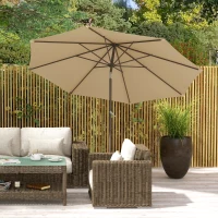 Outsunny Guarda-sol de jardim Ø 2,63 m metálico Redondo Poliéster 180g/m² manivela inclinável bege(m-2)