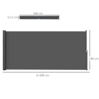Outsunny Estore lateral ecrã de privacidade biombo retrátil 3 x 1,4 m alu. poliéster anti-UV alta densidade 180 g/m² cinzento escuro(m-3)