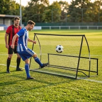 SPORTNOW Filet de Rebond Football Portable 2-en-1, Double Face, avec Sac de Transport et Piquets de Sol, 200x94x122/52cm, Noir(m-10)