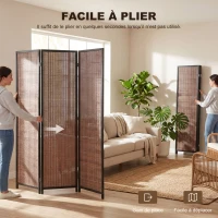 HOMCOM Paravent en bois séparateur de pièce closion de séparation pliable 3 panneaux 135 x 180 cm marron(m-6)