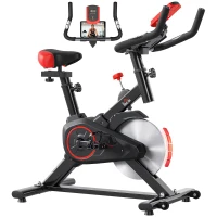 HOMCOM Vélo d'appartement vélo de Fitness avec écran LCD multifonctions capteur de fréquence cardiaque selle et guidon réglables poids volant inertie 6 Kg acier noir et rouge(m-1)