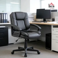 HOMCOM Mid Back Executive Office Chair, Faux Leather Computer Desk Chair with Swivel, Double-Tier Padding, Arm, Wheels, Black(m-2)