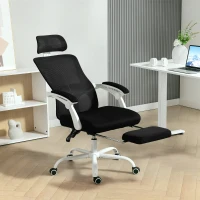 HOMCOM Silla de Oficina Reclinable 135° con Reposapiés, Soporte Lumbar, Reposacabezas, Altura Ajustable, en Malla, Negro(m-6)
