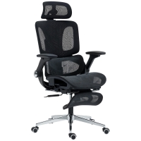 HOMCOM Silla de Oficina Ergonómica con Reposabrazos 4D Reposacabezas y Profundidad de Asiento Regulables Malla Negra