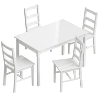 HOMCOM 5-delige Eethoek voor 4 Personen, Rechthoekige Eettafel en Stoelen van Massief Hout, Compact, Wit(m-1)