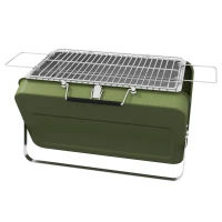 Outsunny Mini grelhador a carvão portátil com carcaça em forma de mala grelhador de mesa dobrável para jardim 47 x 30 x 28 cm verde(m-7)