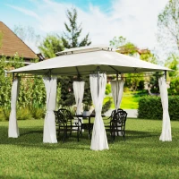 Outsunny Gartenpavillon Doppeldach, 6 Seitenteile, Wasserabweisend, Für Garten Terrasse, 4x3 m, Cremeweiß(m-10)