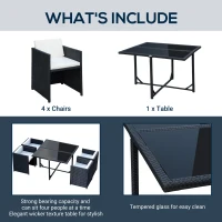 Outsunny Set Mobilier de Grădină cu Masă de Prânz, 4 Scaune și Perne, 109x109x72 cm, Negru(m-5)