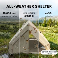 Outsunny Inflatable Camping Tent, 4 Season Hot Tent 10000mm Waterproof with Chimney Opening, Sky Light and Air Pump, Khaki(m-5)