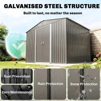 Outsunny 9 x 6FT Outdoor Garden Roofed Metal Storage Shed Tool Box with Foundation Ventilation & Doors Light, Grey(m-4)