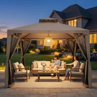 Outsunny Outdoor Gazebo, 2-tier Roof with Netting for Garden Patio, 295L x 295W x 263Hcm, Taupe(m-15)
