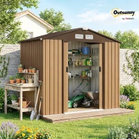 Outsunny Outdoor Storage Shed, 7ft x 4ft, Large Patio Roofed Tool Metal Storage Building Foundation Sheds Box Outdoor Furniture(m-15)