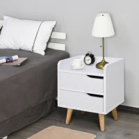 HOMCOM Mesa de Noche Multiusos Mesita Auxiliar para Sala de Estar o Dormitorio con 2 Cajones Espaciosos Patas Elevadas de Pino Diseño Moderno 33x28x42 cm Blanco(m-2)