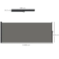 Outsunny Toldo lateral tela de privacidade biombo retrátil 4 x 1,80 m alu. poliéster anti-UV alta densidade 180 g/m² cinza escuro(m-3)