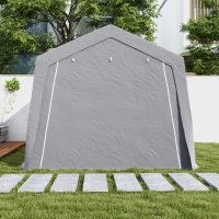 Outsunny Abrigo de Armazenamento Exterior 3 x 4,5 m, tenda de armazenamento impermeável e anti-UV, porta enrolável, janelas, cinza(m-4)