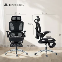 HOMCOM Ergonomischer Bürostuhl mit 4D-Armlehnen, verstellbarer Kopfstütze und Sitztiefe, Netz, Schwarz(m-3)