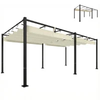 Outsunny Pergola de Jardin Tonnelle de Terrasse Toit Rétractable Structure Métallique Ultra-Stable UV50+ 570x295x221cm Beige(m-16)