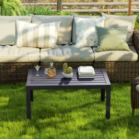 Outsunny Table basse de jardin table d'appoint de patio rectangulaire, cadre en acier, plateau à lattes, 101,5 x 61 x 46 cm, gris(m-8)