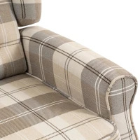 HOMCOM Wingback Accent Chair, Linen-Look Fabric Armchair with Thick Spring Cushion, High Back, Khaki Plaid(m-11)