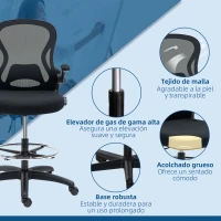 Vinsetto Silla de Dibujo Giratoria con Soporte Lumbar Reposapiés Ajustable y Reposabrazos Abatibles 59x65x102-122 cm Negro(m-9)