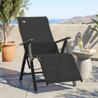 Outsunny Chaise longue pliable, transat bain de soleil inclinable avec dossier réglable sur 9 positions, coussin lombaire, noir(m-2)