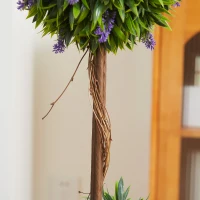 HOMCOM Lote de 2 Plantas Artificiais com flores de lavanda, tronco e vaso incluídos - altura 60 cm verde(m-7)