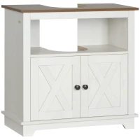 kleankin Mueble para Debajo del Lavabo de Madera Armario de Baño de Suelo Mueble Bajo Lavabo Pie con 2 Puertas 60x30x60 cm Blanco(m-1)