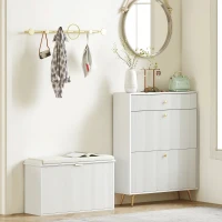 HOMCOM Panca Scarpiera con Ripiano Interno, in Legno e Tessuto Effetto Lino, 80x26x47.5 cm, Bianca e Beige(m-8)