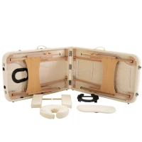 HOMCOM Portable Massage Bed, Foldable Spa Beauty Massage Table with 2 Sections, Carry Bag and Wooden Frame, Cream White(m-11)