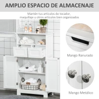 kleankin Armario de Baño con 2 Puertas Estante Ajustable 2 Cajones y Compartimento Abierto Mueble Auxiliar de Almacenaje para Salón Cocina 60x30x108,8 cm Blanco(m-5)