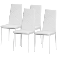 HOMCOM Set de 4 Sillas de Comedor Tapizadas de Piel Sintética con Respaldo Alto y Patas de Acero 41x50x97 cm Blanco(m-12)