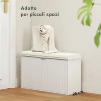 HOMCOM Panca Scarpiera con Ripiano Interno, in Legno e Tessuto Effetto Lino, 80x26x47.5 cm, Bianca e Beige(m-4)