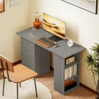 HOMCOM Bureau d'ordinateur réversible, table informatique avec 3 tiroirs et 3 étagères ouvertes, 120 x 49 x 72 cm, gris(m-10)