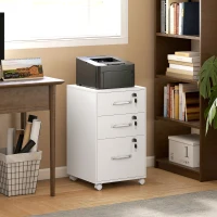 HOMCOM Caisson de Bureau Mobile avec 3 Tiroirs Verrouillables, Caisson de Rangement sur Roulettes, 40 x 40 x 69,5 cm, Blanc(m-11)