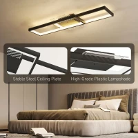 HOMCOM LED Ceiling Light, Modern Dimmable Ceiling Light with Wall Switch & Remote Control, Flush Mount Fixture Lamp with 3000-6000K Colour Temperatures for Living Room, Bedroom, Black(m-6)