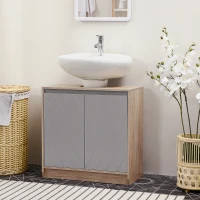 HOMCOM Mueble para Debajo del Lavabo Armario de Baño de Suelo con Puerta Doble y Estante Ajustable 60x30x59,8 cm Roble y Gris(m-7)