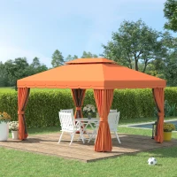 Outsunny Gazebo da Giardino 4x3m con Doppio Tetto e Tende Laterali, Arancione(m-10)