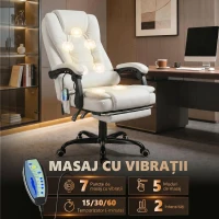 Vinsetto Scaun de birou de masaj, scaun de birou, scaun ergonomic cu înălțime reglabilă, spătar inclinabil și telecomandă cu fir, suport pentru picioare retractabil și pivotant la 360°, alb(m-4)