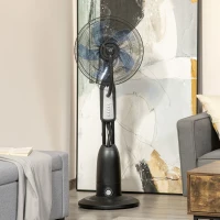 HOMCOM Ventilateur brumisateur silencieux 90 W sur roulettes avec 3 vitesses, oscillation à 70°, tête inclinable, gris et noir(m-10)