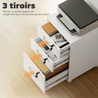 HOMCOM Caisson de Bureau Mobile avec 3 Tiroirs Verrouillables, Caisson de Rangement sur Roulettes, 40 x 40 x 69,5 cm, Blanc(m-4)