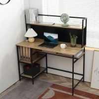 HOMCOM Secretária com arrumação, secretária informática com 4 prateleiras, amplo tampo e painel preto para sala/quarto 120L(m-6)