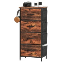 HOMCOM Kommode 4 Stoffschubladen, Aufbewahrungsmöbel mit 4 Taschen, 2 Haken, Stahlrahmen, 45 x 30 x 94,5 cm, braun(m-7)
